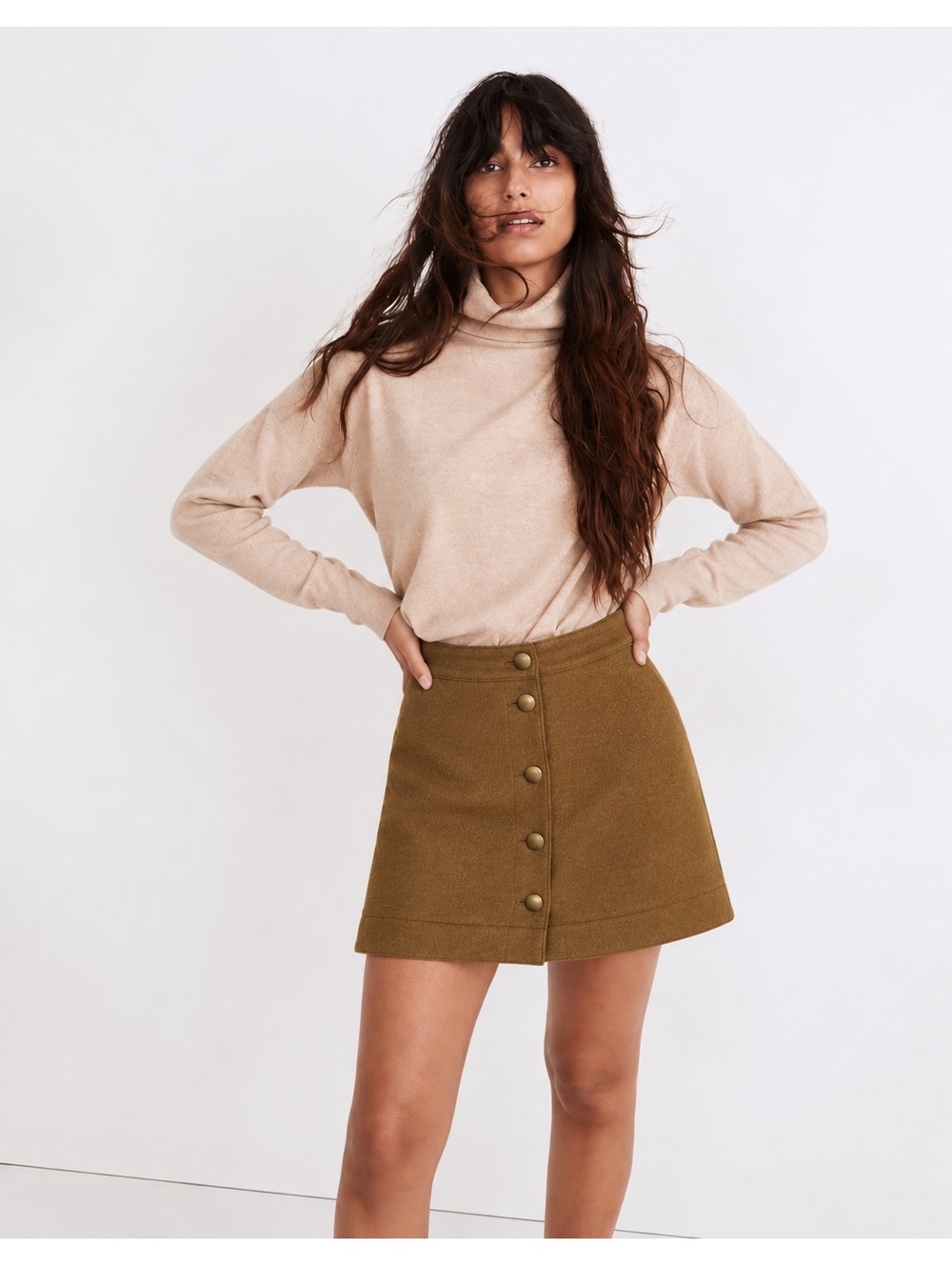 Madewell Wool Blend Button Front A-Line Mini Skirt Camel Brown Size 2 F7618